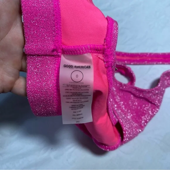 NEW Good American Sparkle Metallic Bikini Top Knockout Pink Scoop Square Neck 0 - Picture 8 of 10